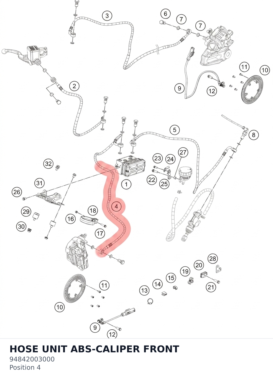 Diagram preview: HOSE UNIT ABS-CALIPER FRONT (94842003000)