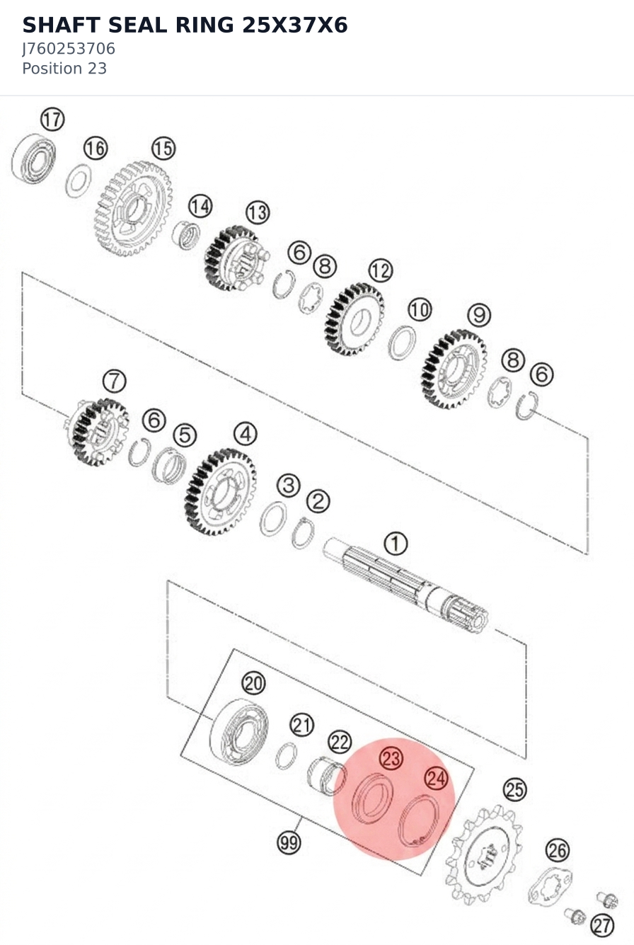 Diagram preview: SHAFT SEAL RING 25X37X6 (J760253706)