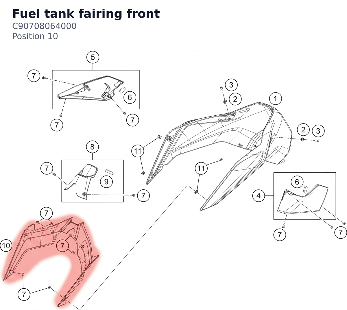 Diagram preview: Fuel tank fairing front (C90708064000)