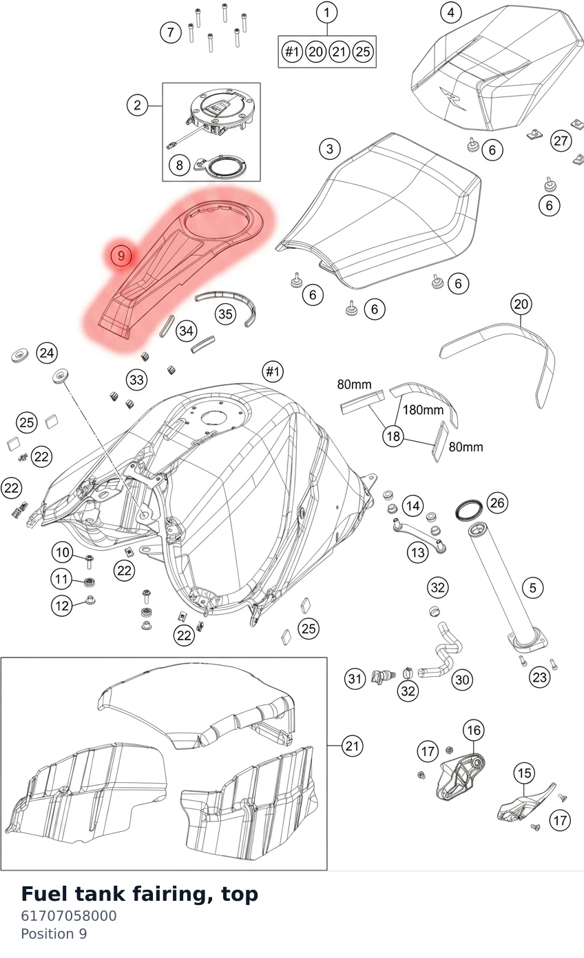 Diagram preview: Fuel tank fairing, top (61707058000)