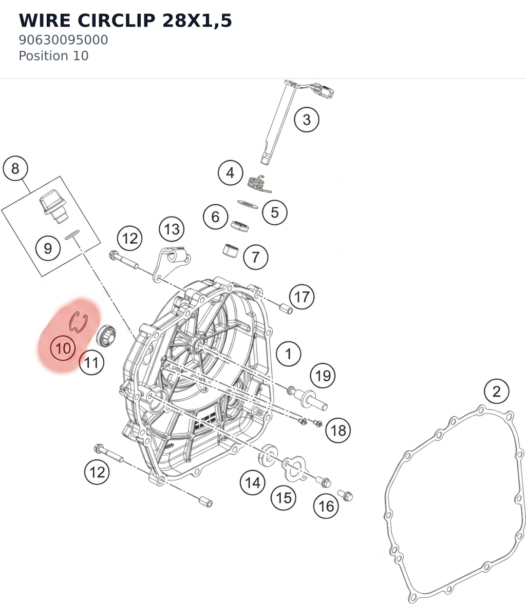 Diagram preview: WIRE CIRCLIP 28X1,5 (90630095000)