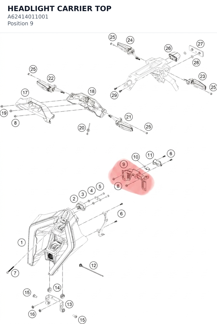 Diagram preview: HEADLIGHT CARRIER TOP (A62414011001)
