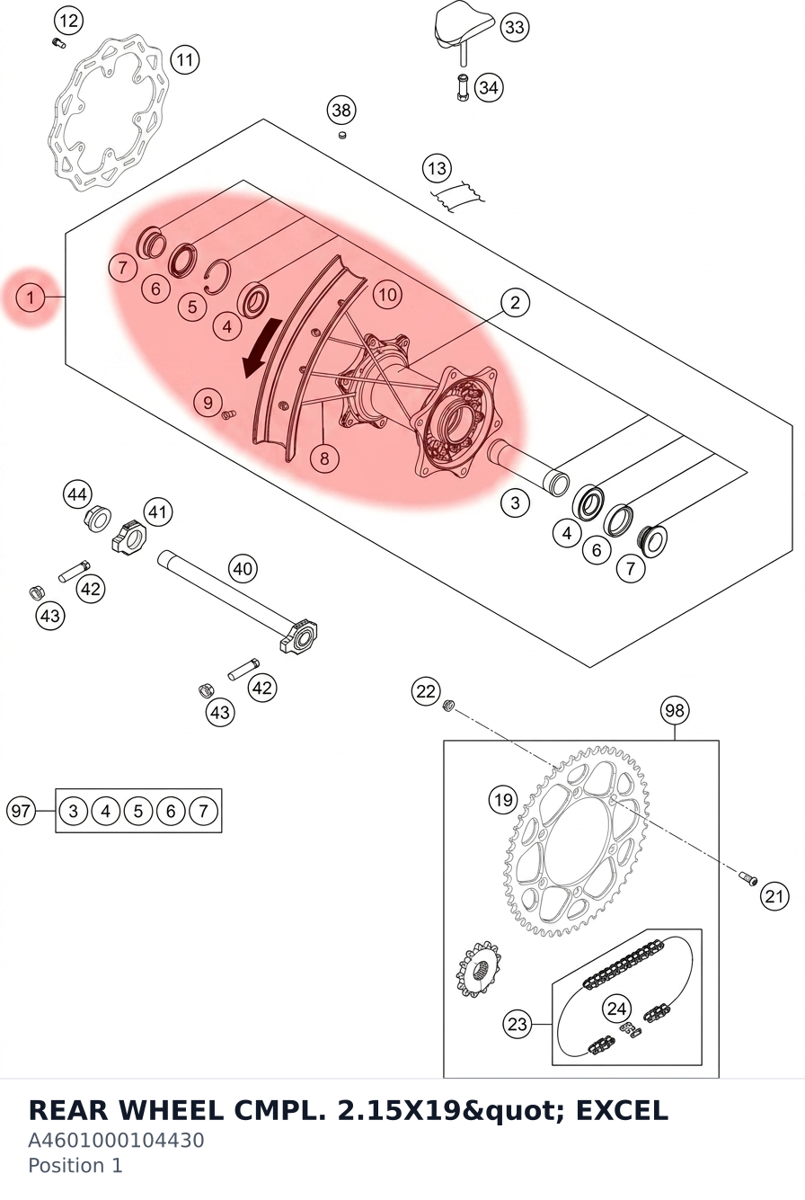 Diagram preview: REAR WHEEL CMPL. 2.15X19" EXCEL (A4601000104430)