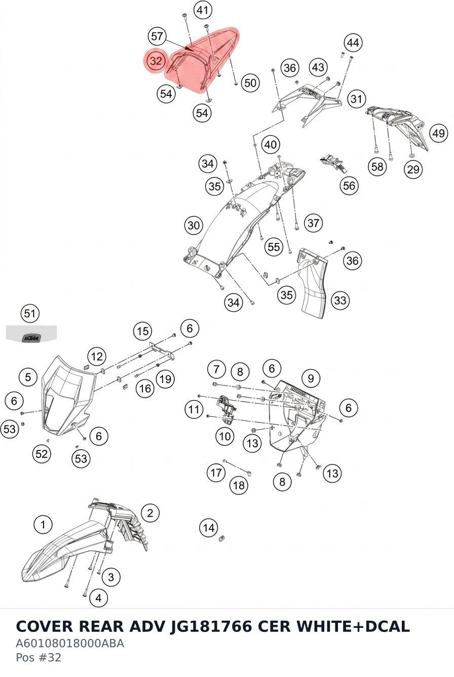 Diagram preview: COVER REAR ADV JG181766 CER WHITE+DCAL (A60108018000ABA)