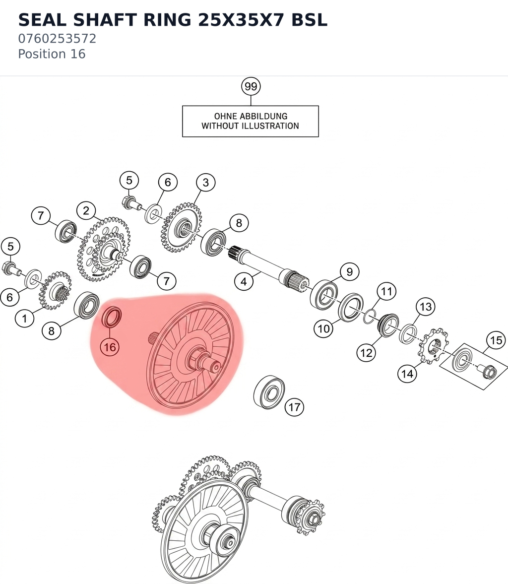 Diagram preview: SEAL SHAFT RING 25X35X7 BSL (0760253572)