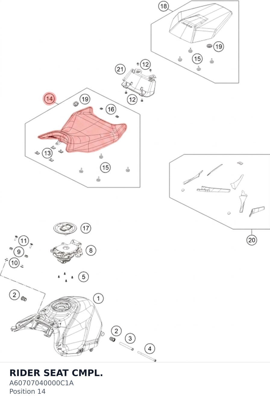 Diagram preview: RIDER SEAT CMPL. (A60707040000C1A)