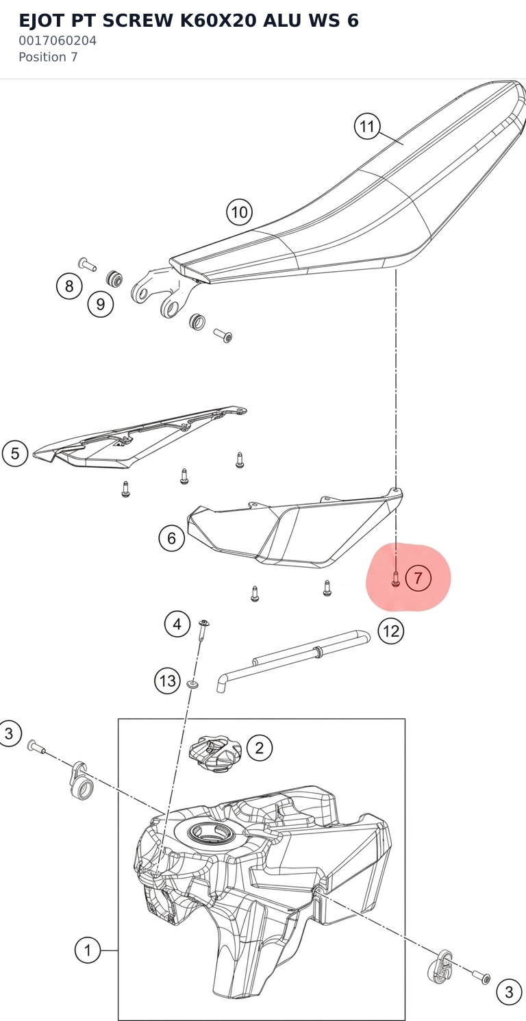Diagram preview: EJOT PT SCREW K60X20 ALU WS 6 (0017060204)