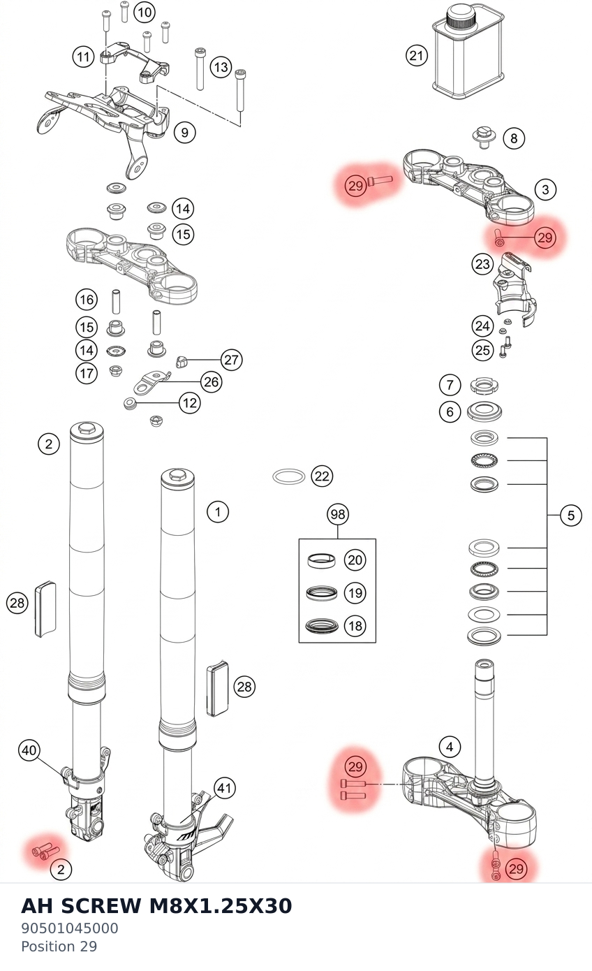 Diagram preview: AH SCREW M8X1.25X30 (90501045000)