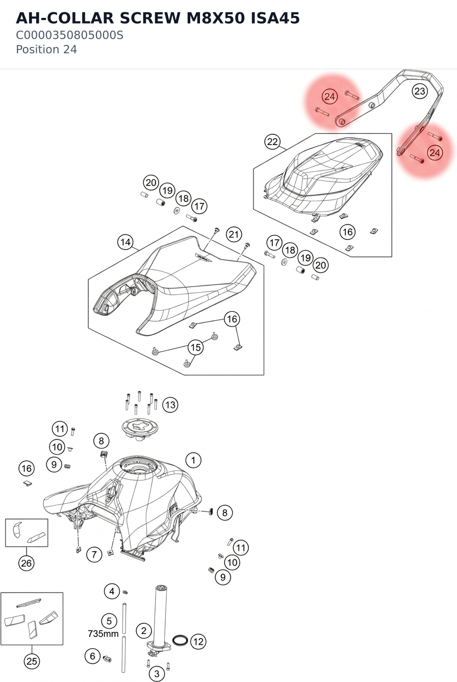 Diagram preview: AH-COLLAR SCREW M8X50 ISA45 (C0000350805000S)