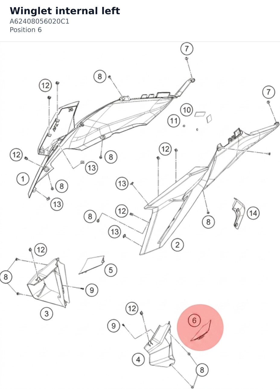 Diagram preview: Winglet internal left (A62408056020C1)