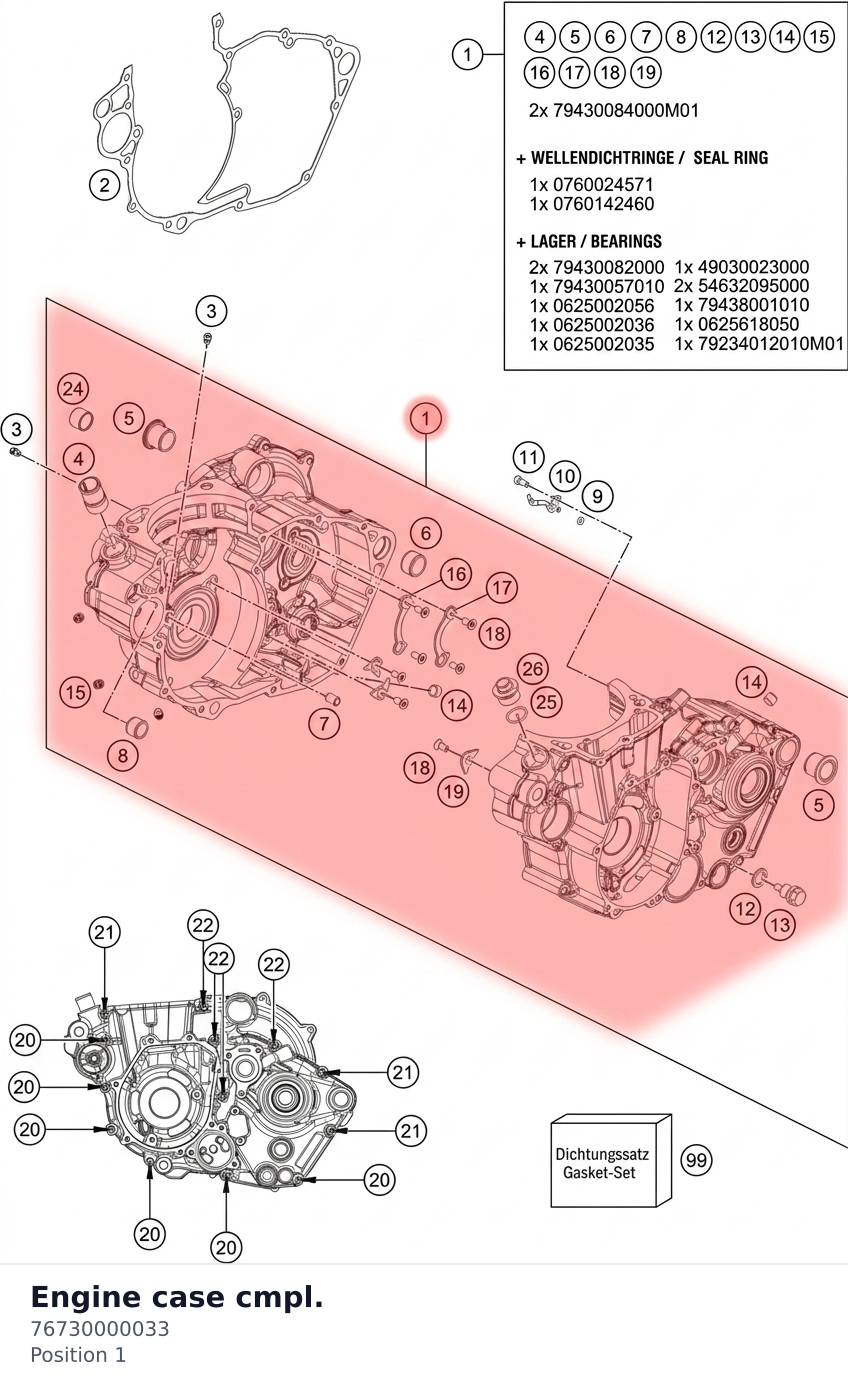 Diagram preview: Engine case cmpl. (76730000033)