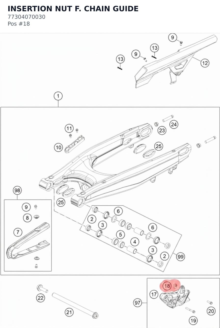 Diagram preview: INSERTION NUT F. CHAIN GUIDE (77304070030)