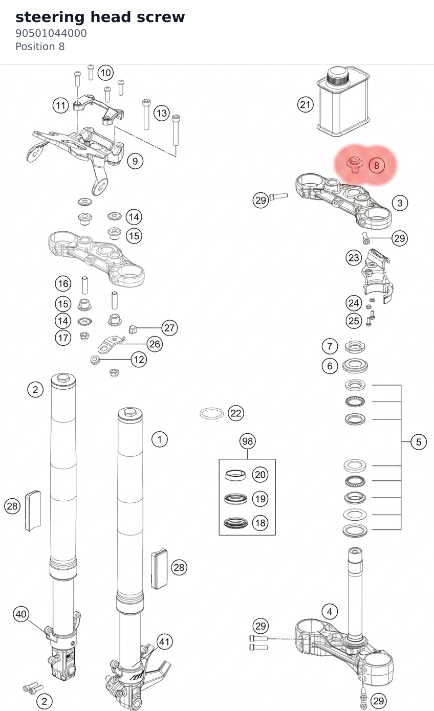 Diagram preview: steering head screw (90501044000)