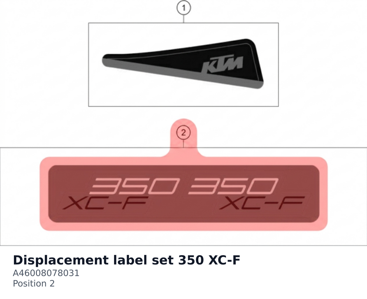 Diagram preview: Displacement label set 350 XC-F (A46008078031)