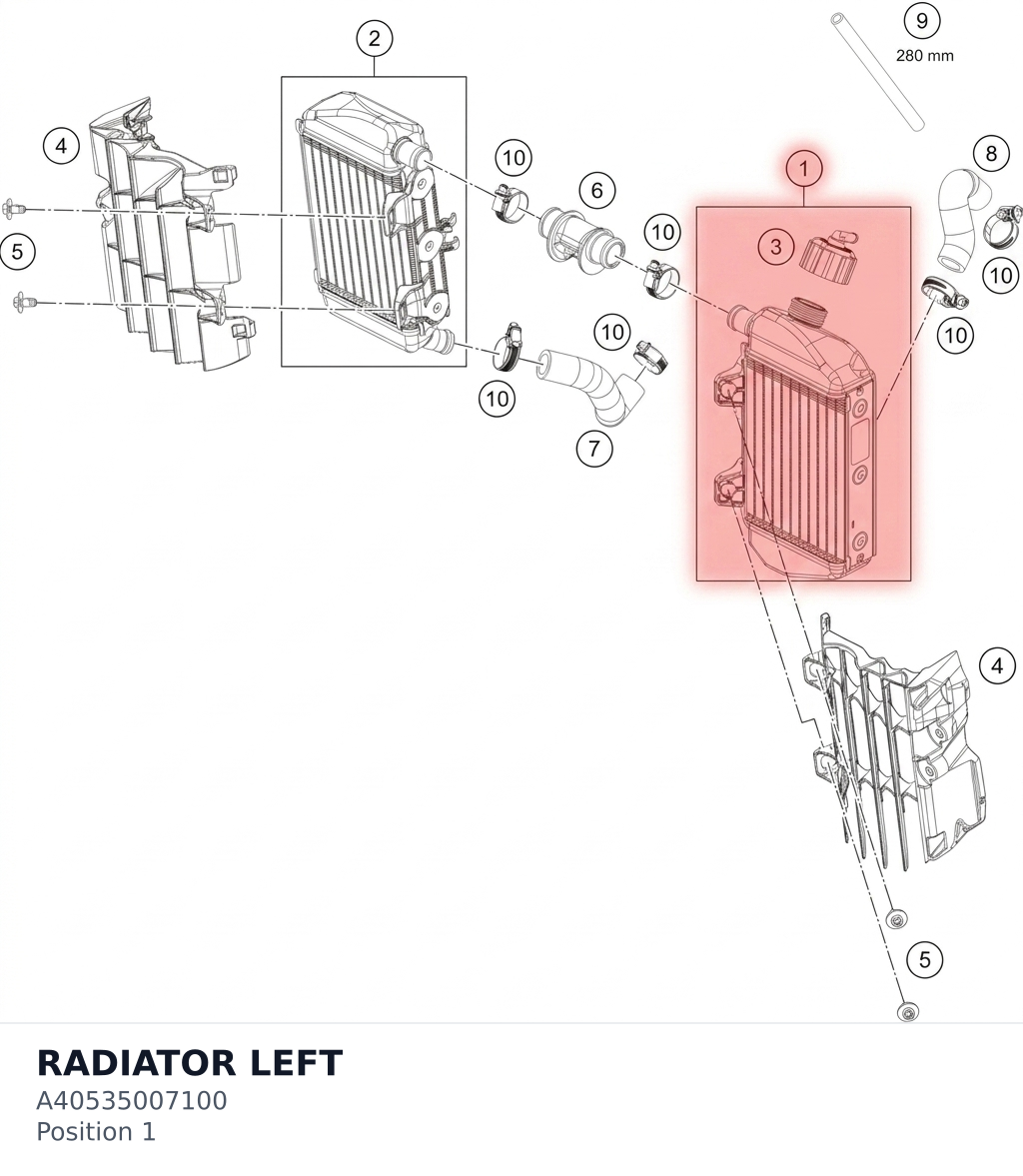 Diagram preview: RADIATOR LEFT (A40535007100)