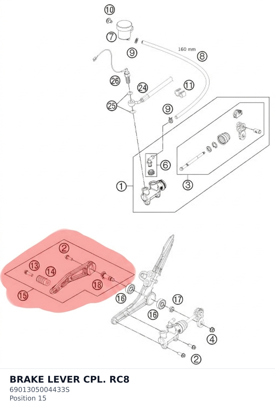 Diagram preview: BRAKE LEVER CPL. RC8 (6901305004433S)