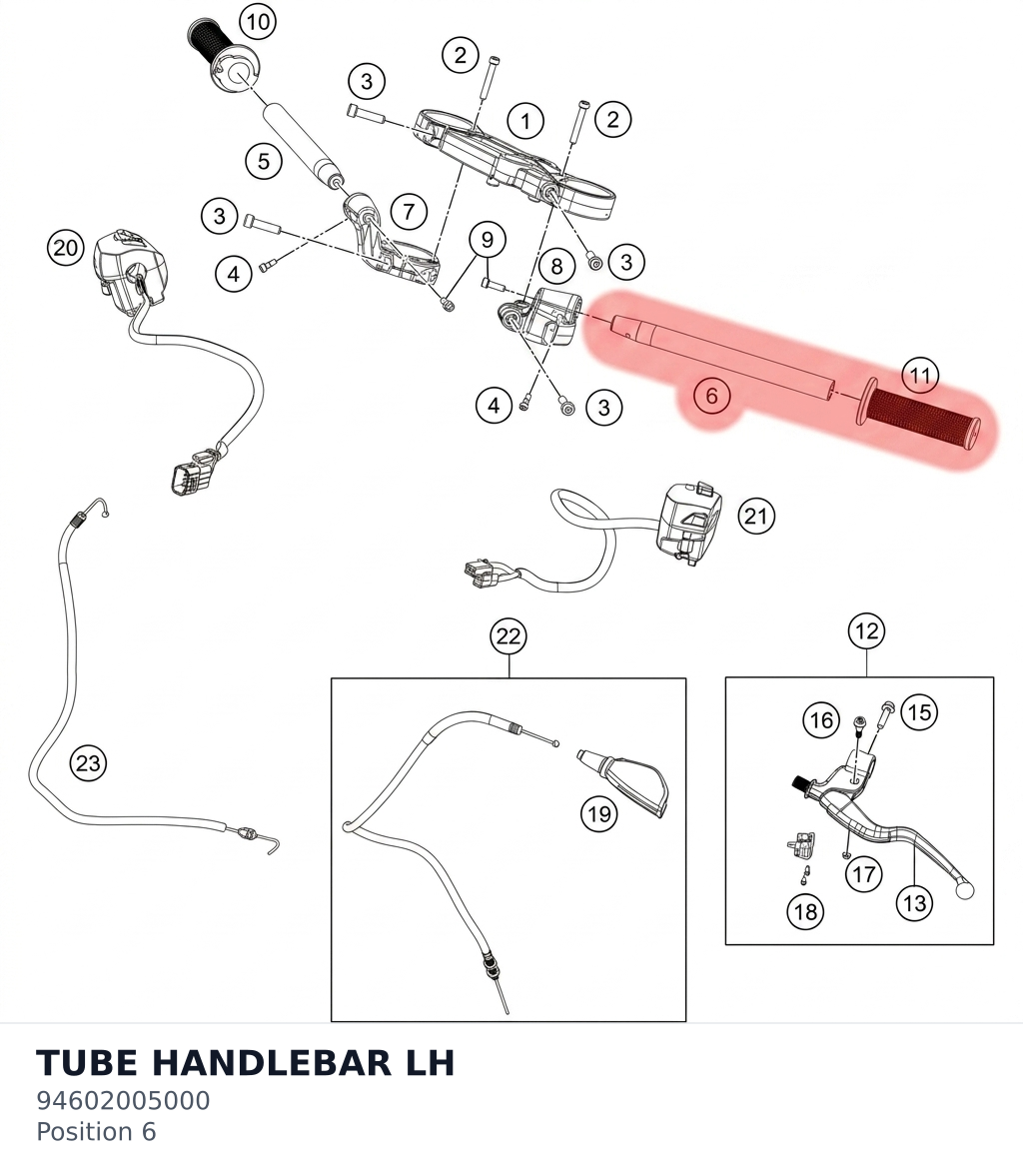 Diagram preview: TUBE HANDLEBAR LH (94602005000)