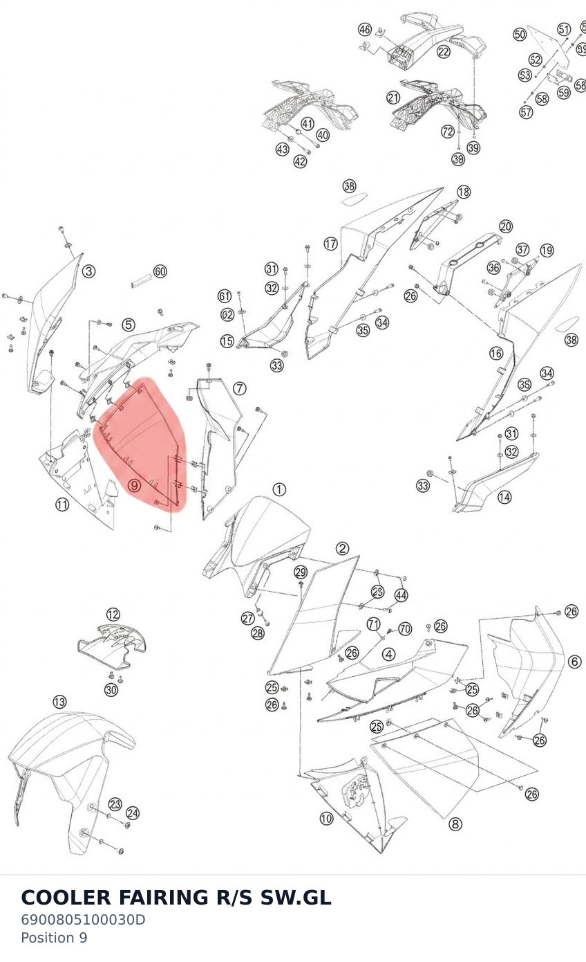 Diagram preview: COOLER FAIRING R/S SW.GL (6900805100030D)