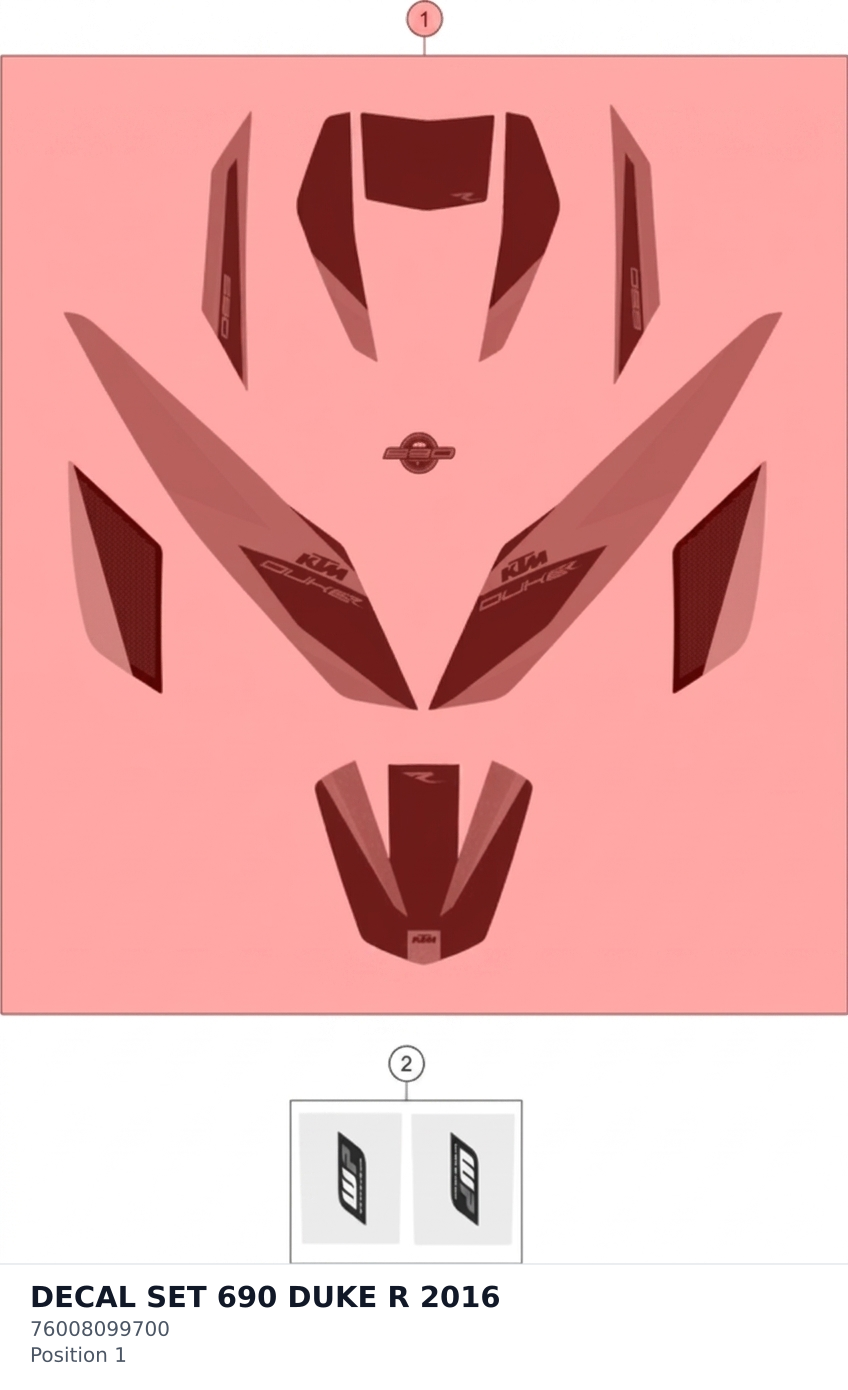 Diagram preview: DECAL SET 690 DUKE R 2016 (76008099700)