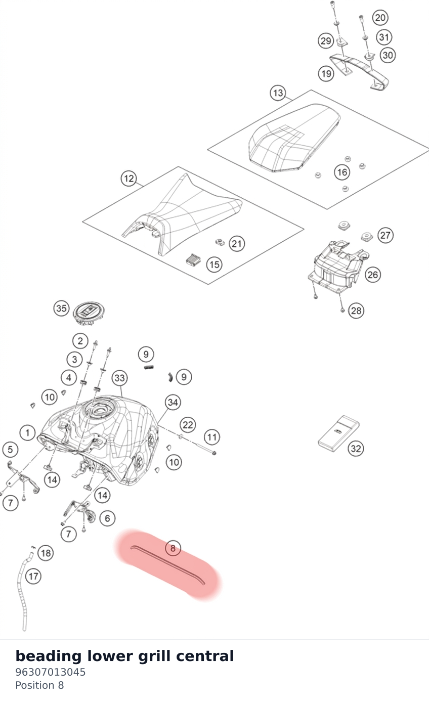 Diagram preview: beading lower grill central (96307013045)