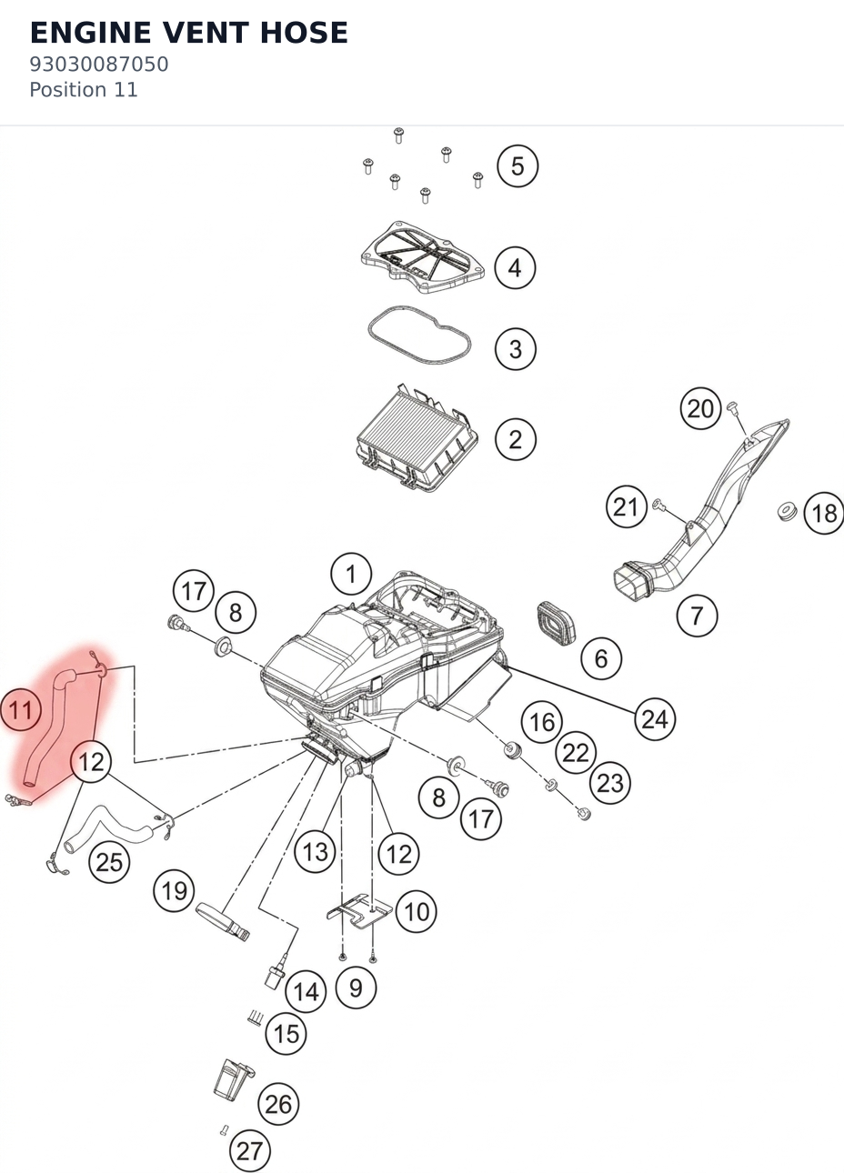 Diagram preview: ENGINE VENT HOSE (93030087050)