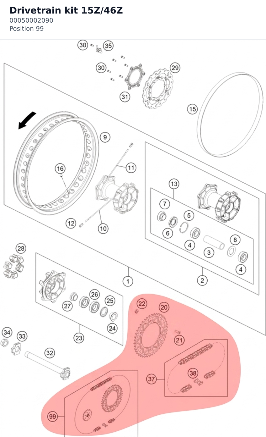 Diagram preview: Drivetrain kit 15Z/46Z (00050002090)