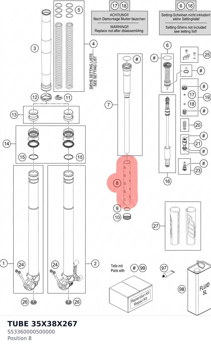 Diagram preview: TUBE 35X38X267 (S53360000500000)