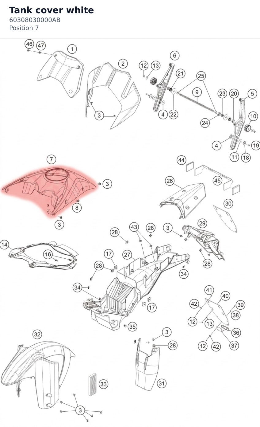 Diagram preview: Tank cover white (60308030000AB)