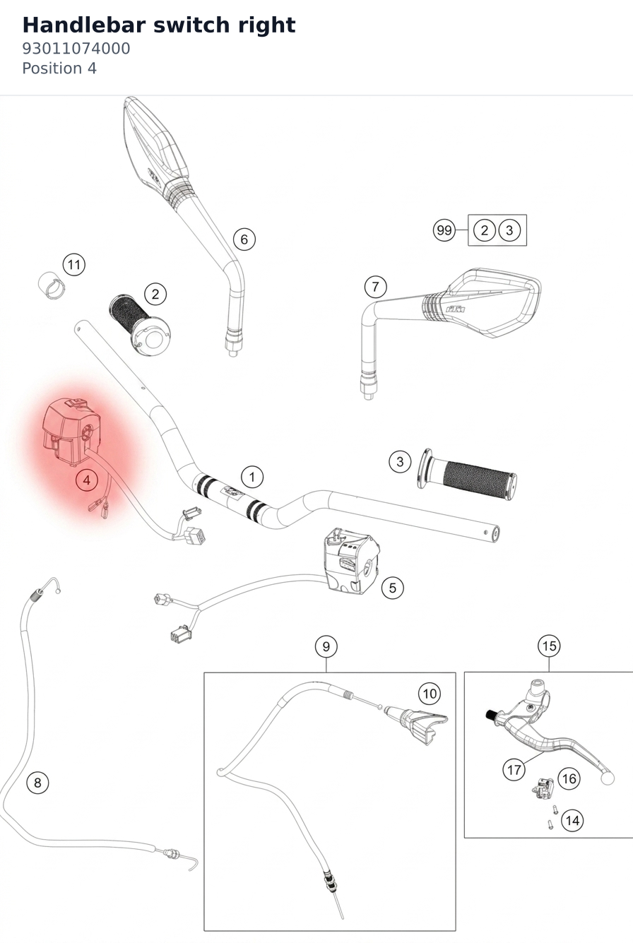 Diagram preview: Handlebar switch right (93011074000)