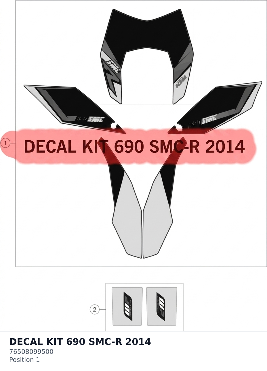 Diagram preview: DECAL KIT 690 SMC-R 2014 (76508099500)