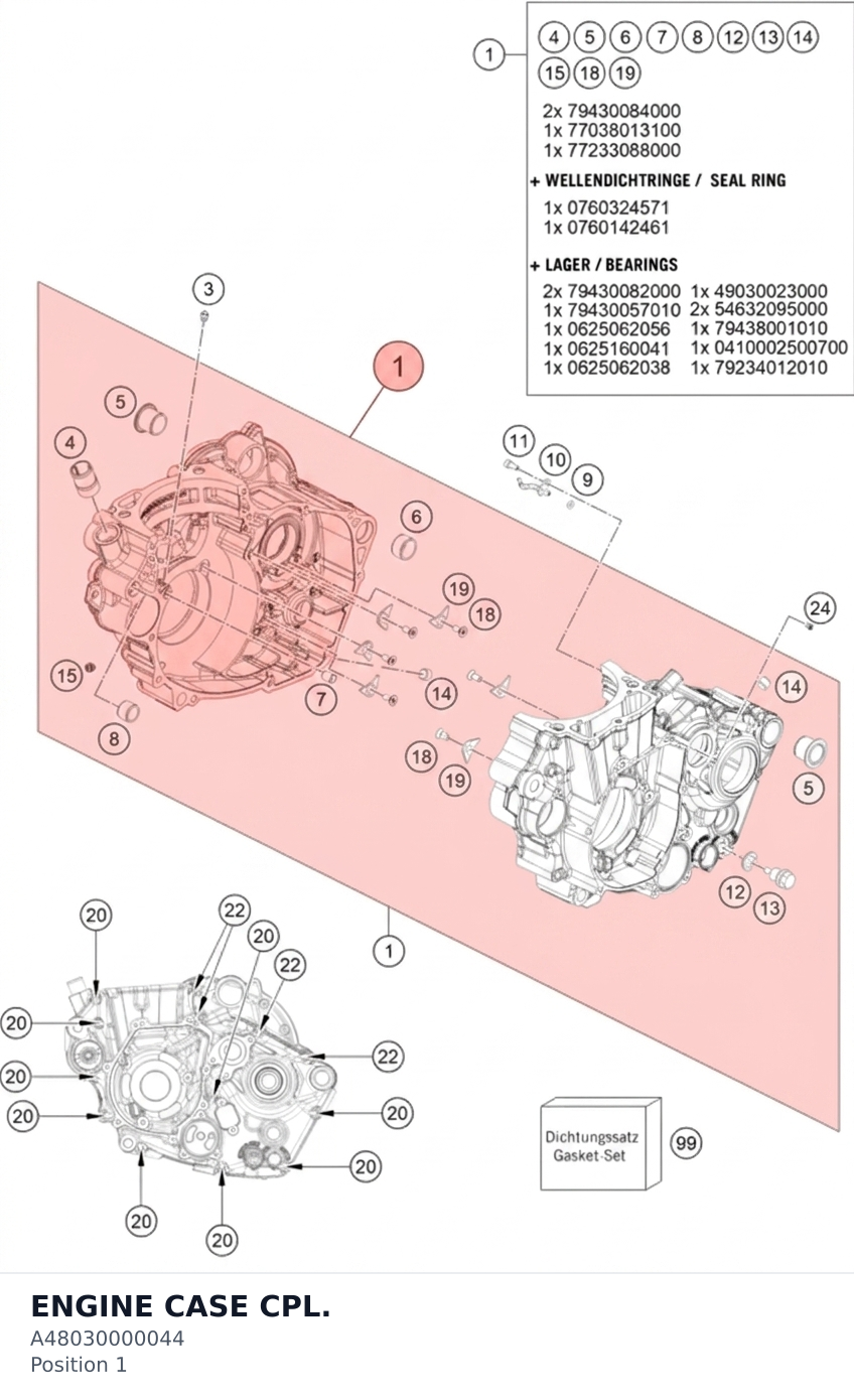 Diagram preview: ENGINE CASE CPL. (A48030000044)