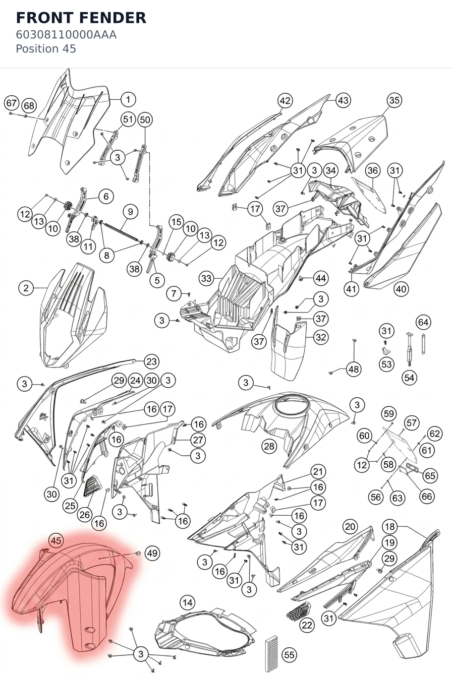 Diagram preview: FRONT FENDER (60308110000AAA)