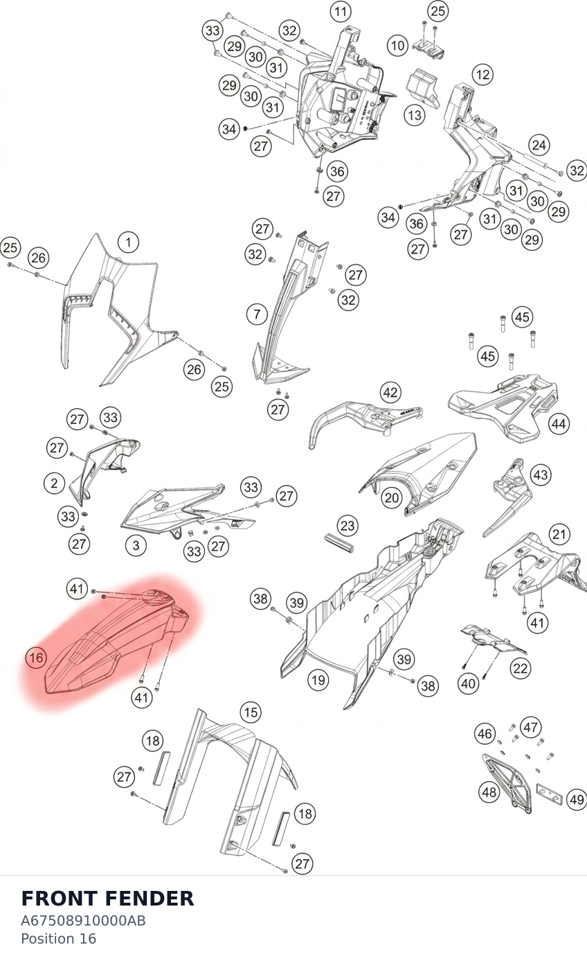 Diagram preview: FRONT FENDER (A67508910000AB)