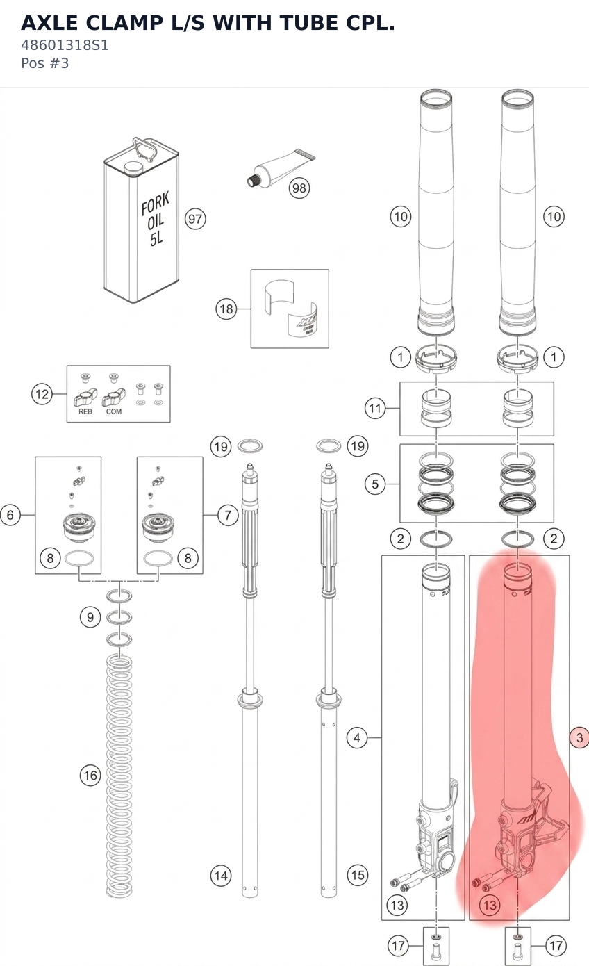 Diagram preview: AXLE CLAMP L/S WITH TUBE CPL. (48601318S1)
