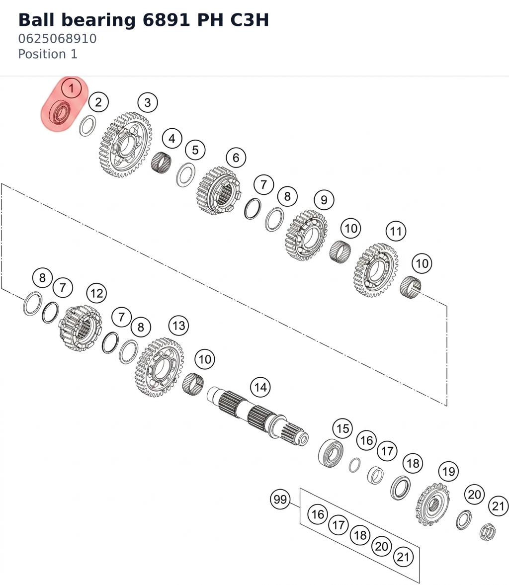 Diagram preview: Ball bearing 6891 PH C3H (0625068910)