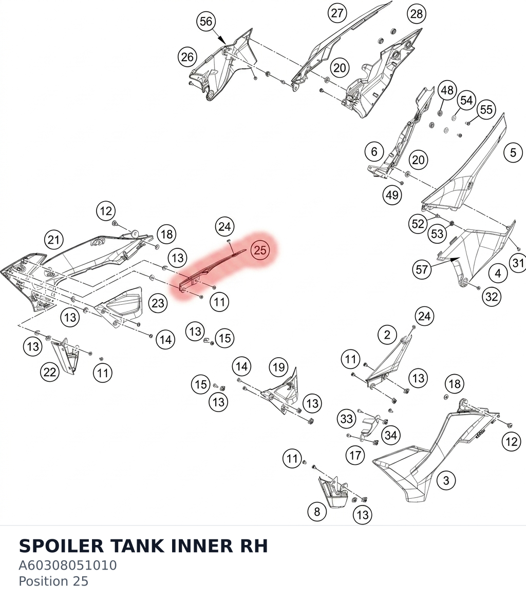 Diagram preview: SPOILER TANK INNER RH (A60308051010)