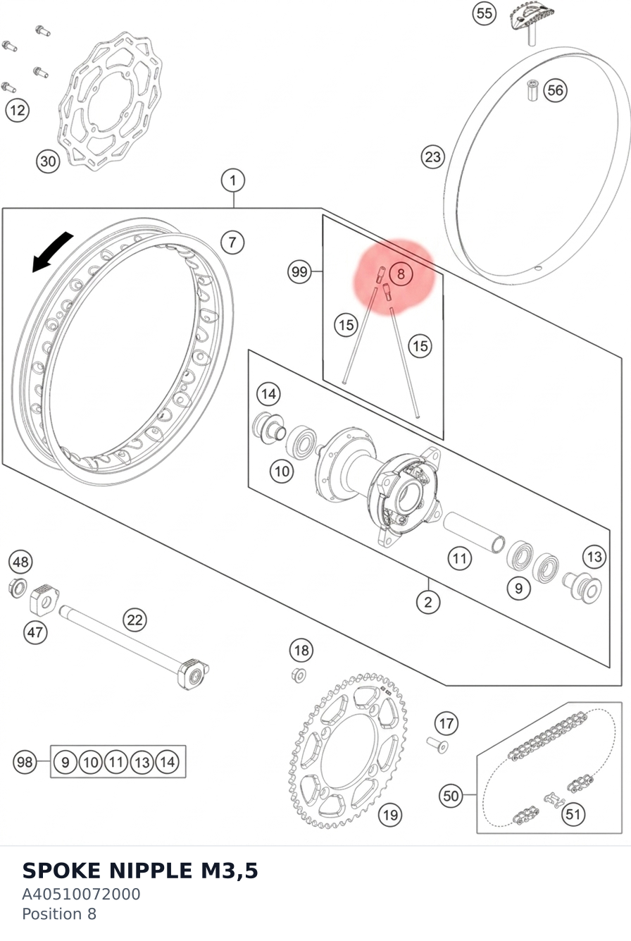 Diagram preview: SPOKE NIPPLE M3,5 (A40510072000)