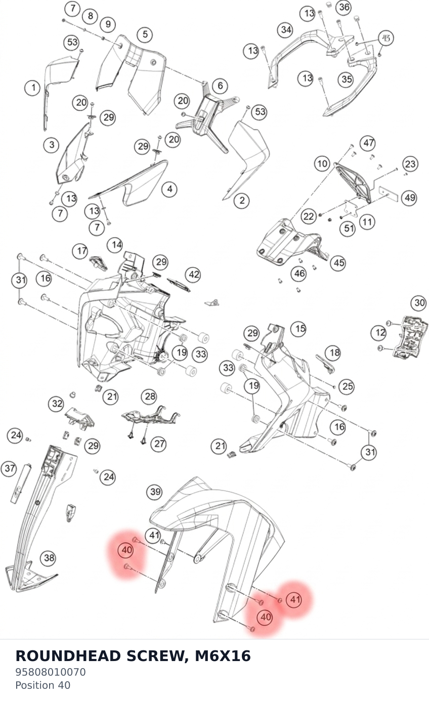 Diagram preview: ROUNDHEAD SCREW, M6X16 (95808010070)