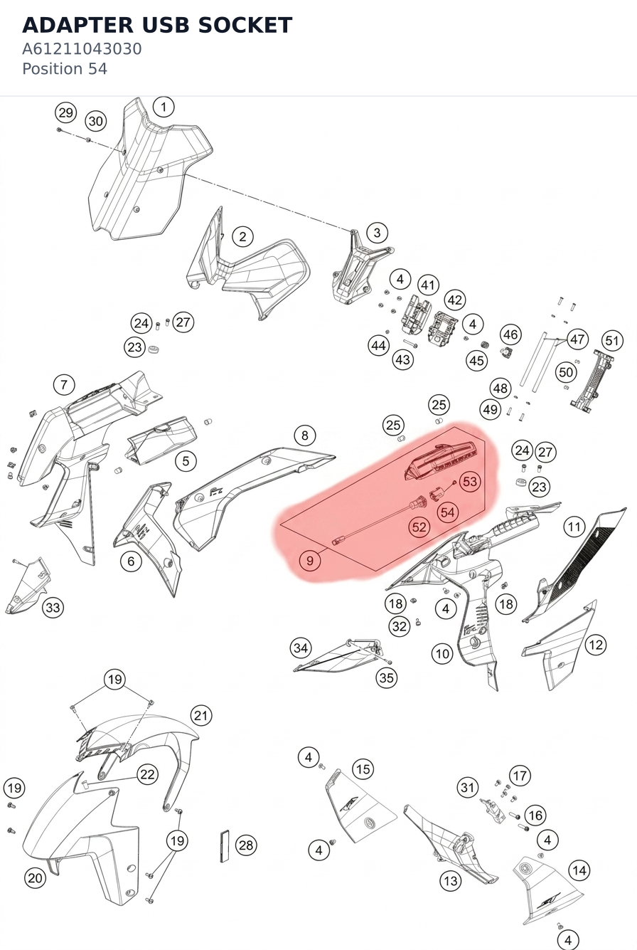 Diagram preview: ADAPTER USB SOCKET (A61211043030)