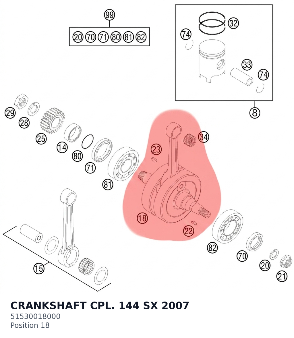 Diagram preview: CRANKSHAFT CPL. 144 SX 2007 (51530018000)