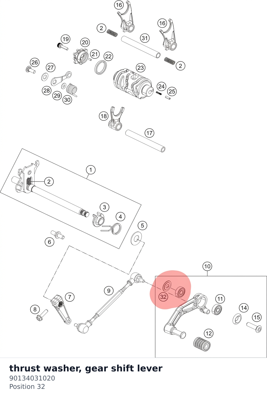 Diagram preview: thrust washer, gear shift lever (90134031020)