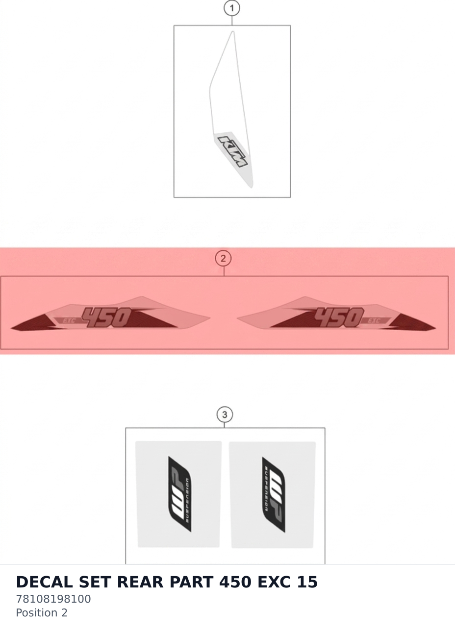 Diagram preview: DECAL SET REAR PART 450 EXC 15 (78108198100)