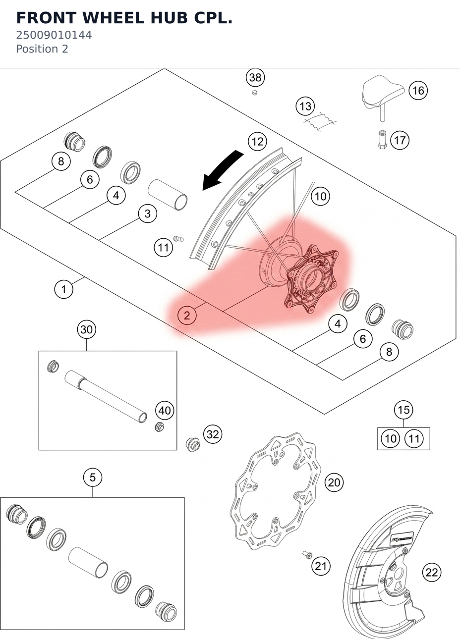 Diagram preview: FRONT WHEEL HUB CPL. (25009010144)