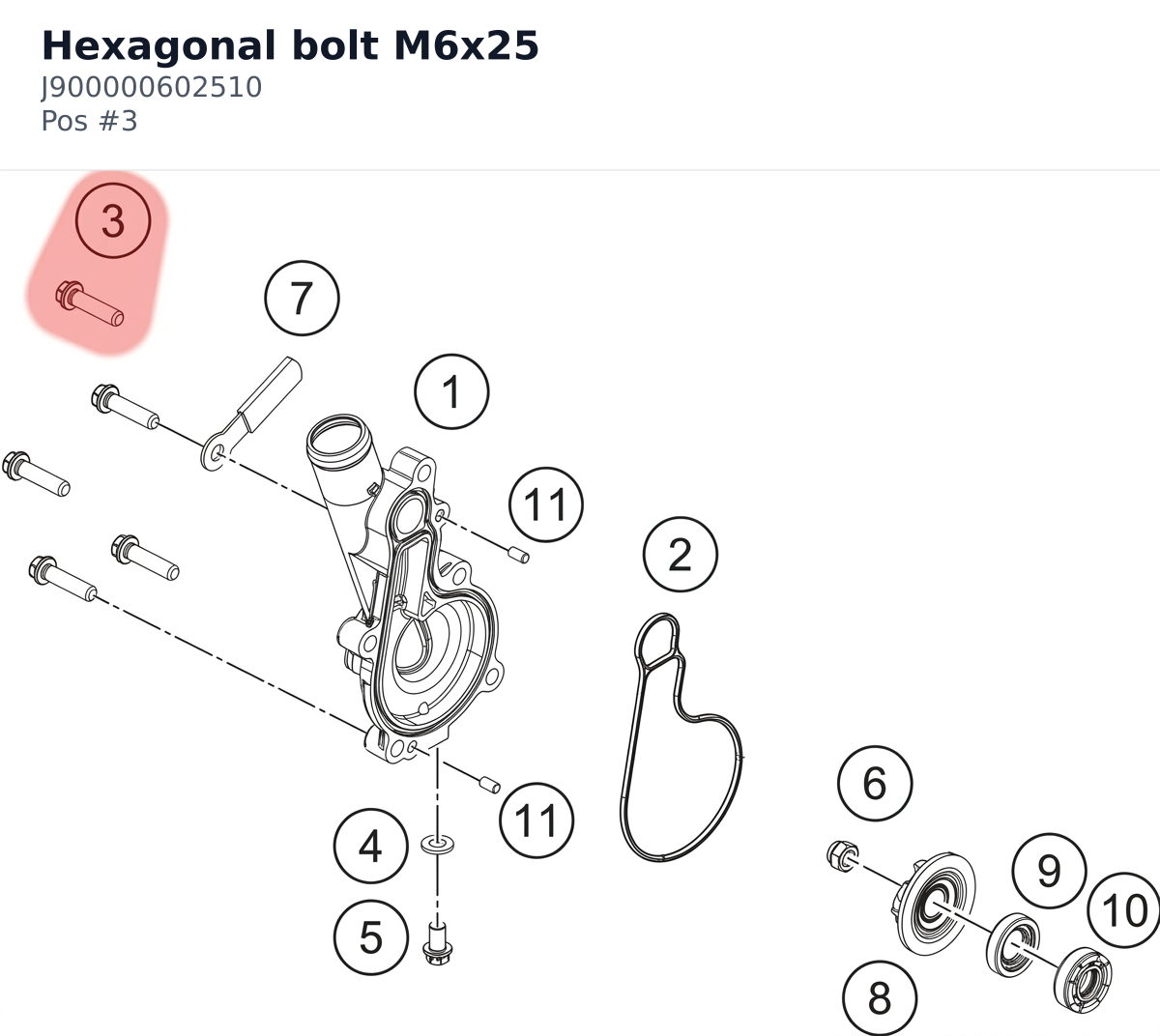 Diagram preview: Hexagonal bolt M6x25 (J900000602510)