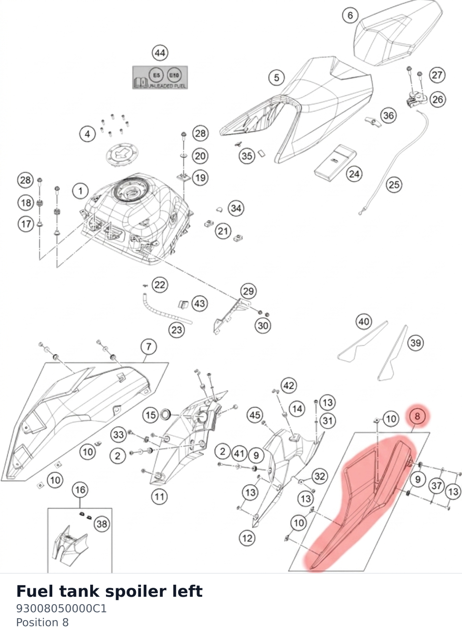 Diagram preview: Fuel tank spoiler left (93008050000C1)