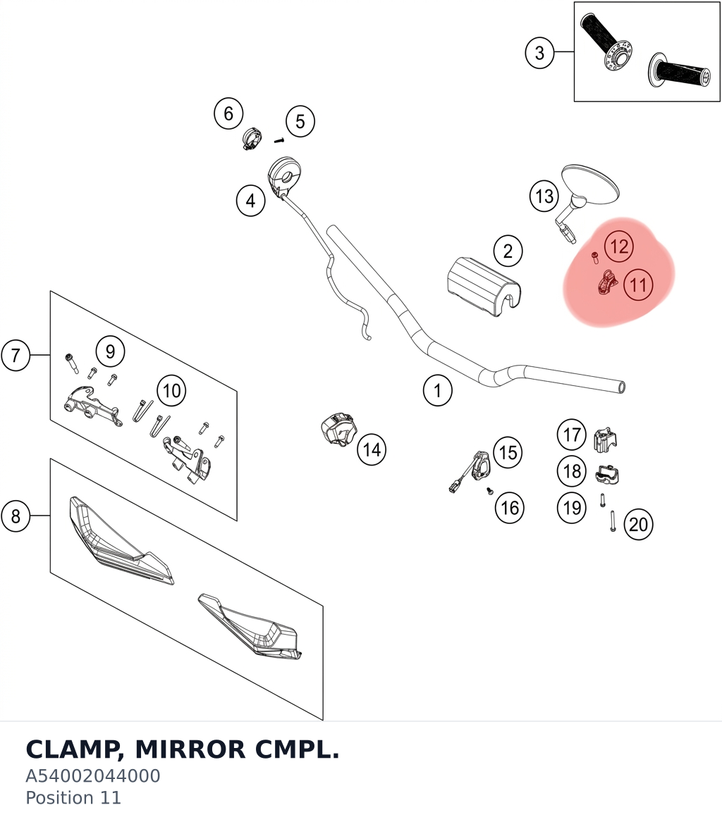 Diagram preview: CLAMP, MIRROR CMPL. (A54002044000)