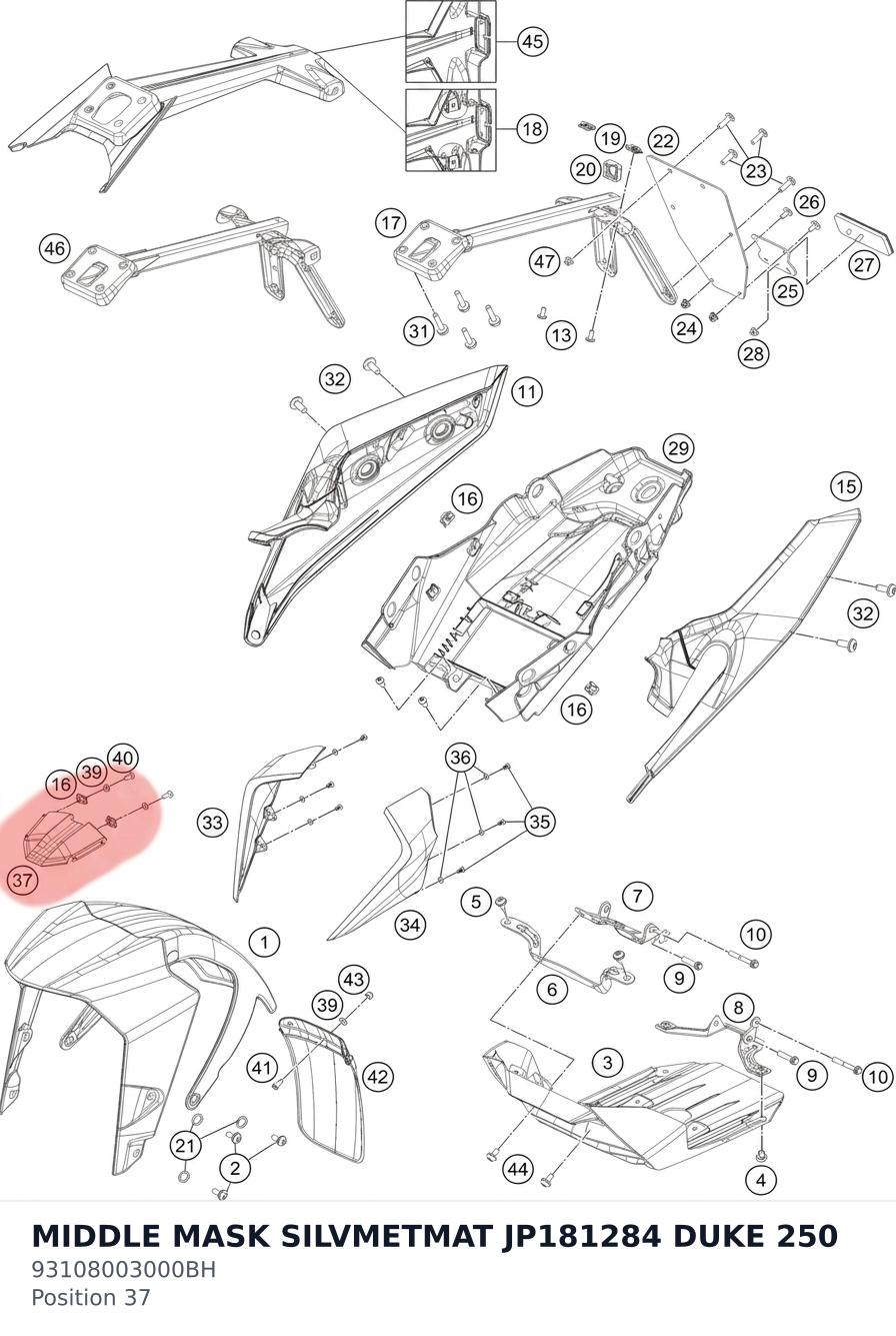 Diagram preview: MIDDLE MASK SILVMETMAT JP181284 DUKE 250 (93108003000BH)