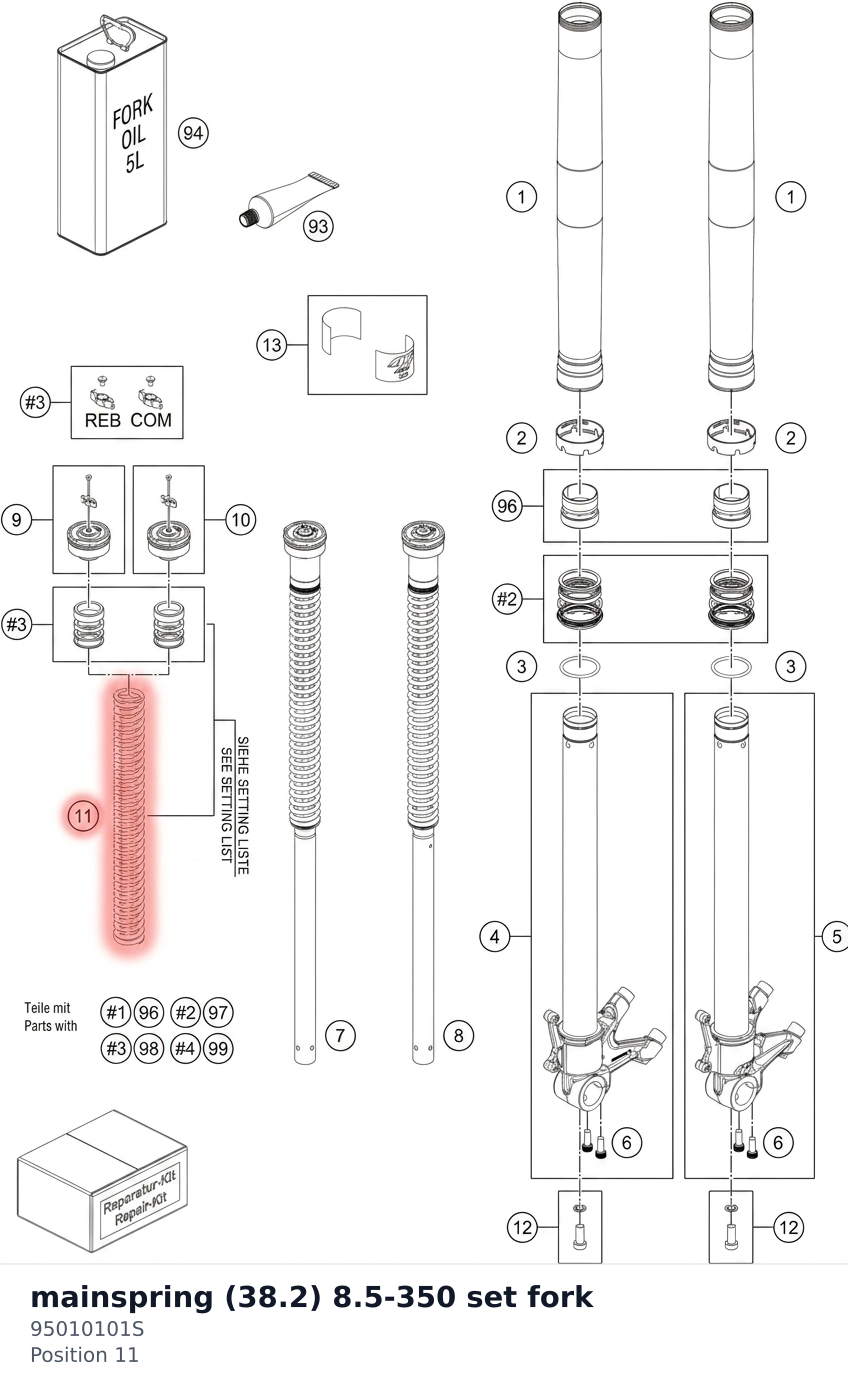 Diagram preview: mainspring (38.2) 8.5-350 set fork (95010101S)