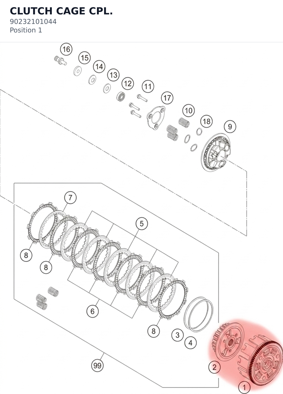 Diagram preview: CLUTCH CAGE CPL. (90232101044)