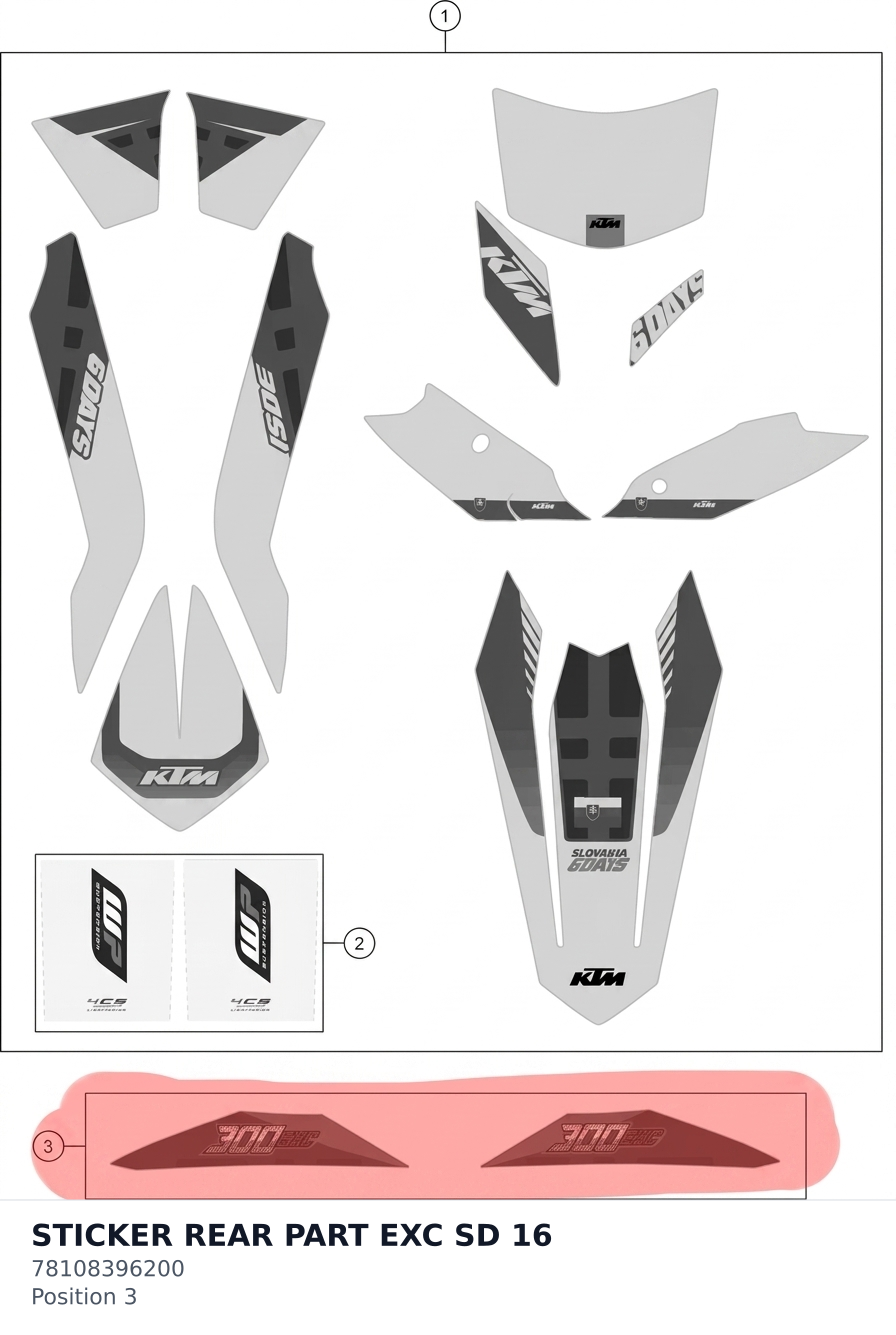 Diagram preview: STICKER REAR PART EXC SD 16 (78108396200)